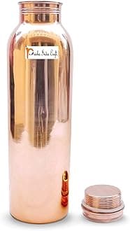 Prisha India Craft Pure Copper Bottle for Water, 1000 ML, Joint Free, Thermos Design Copper Bottles