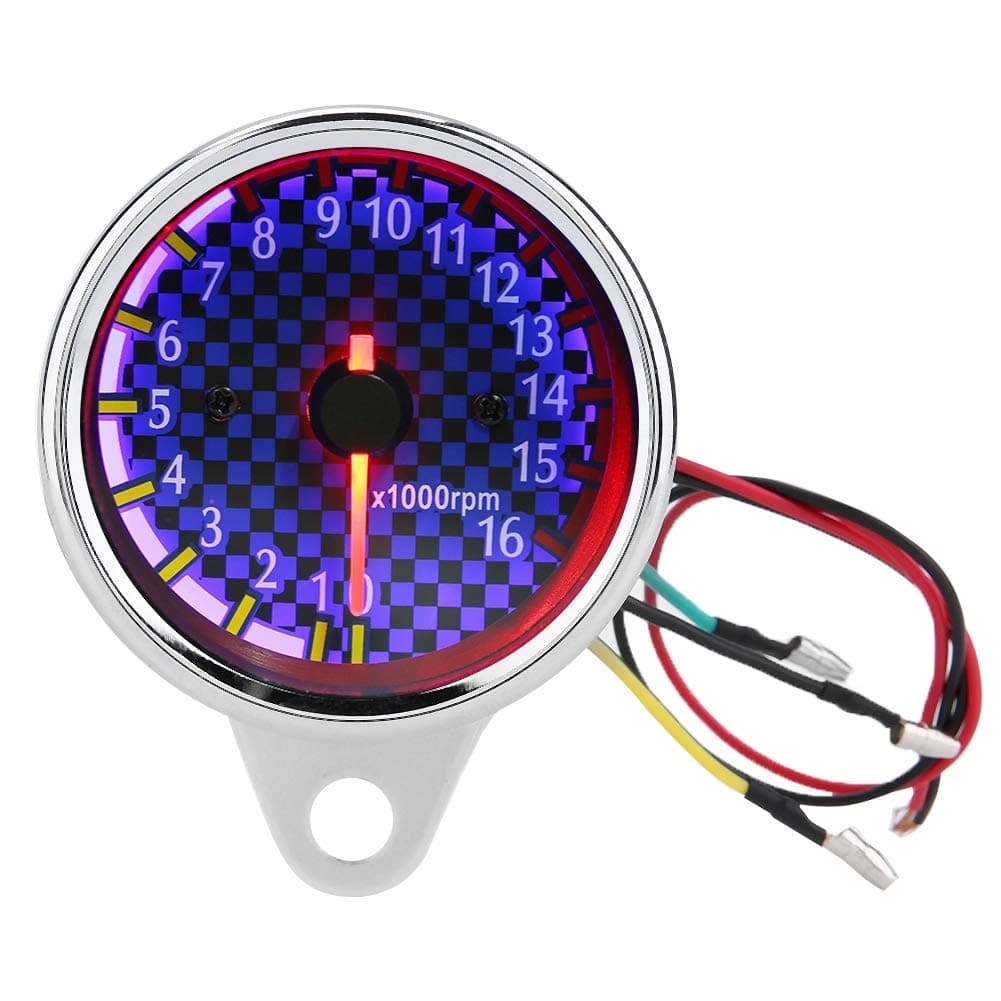 DC 12V Universal Motorcycle LED Display Tachometer Electronic Tach Meter Gauge 16000rpm(Silver + Blue)