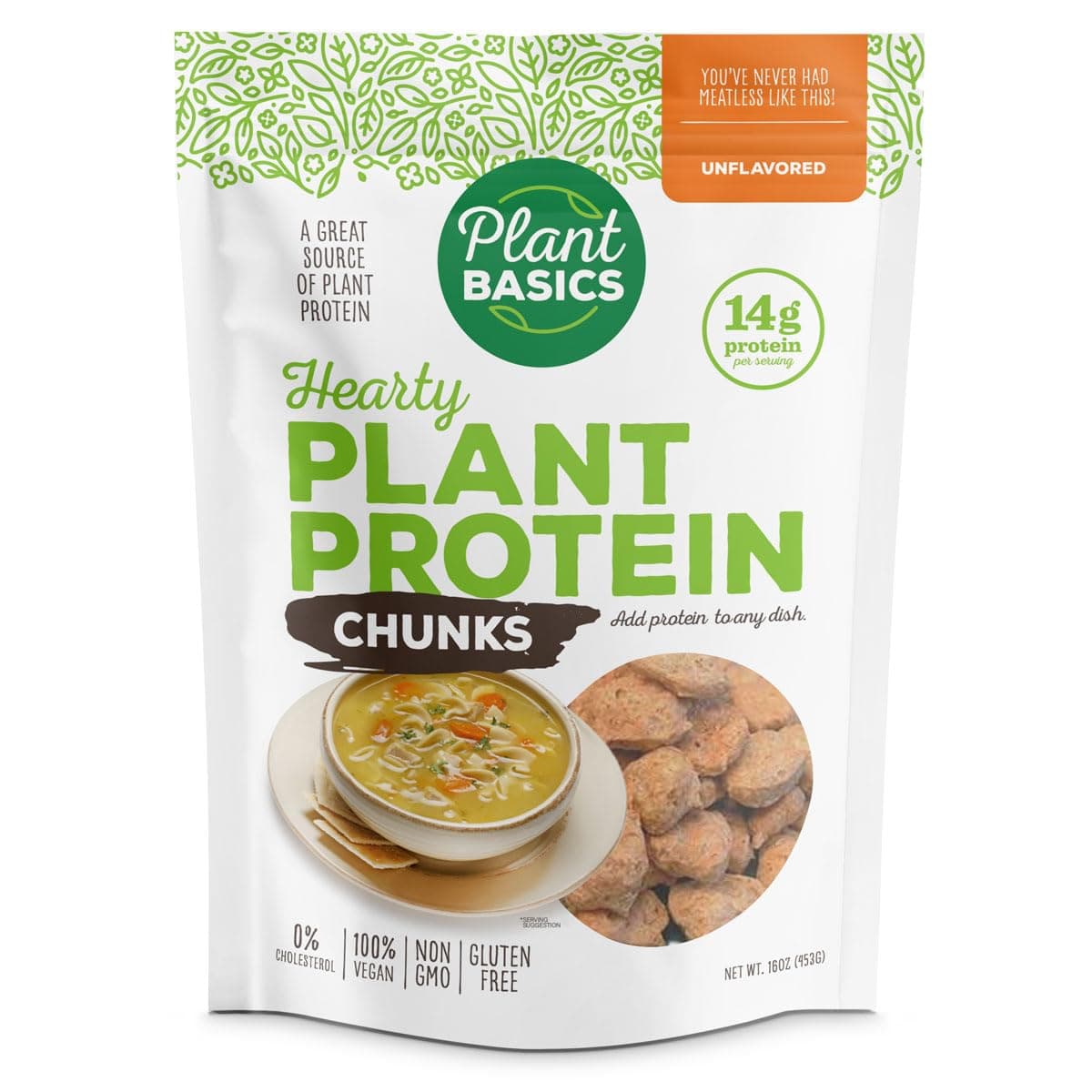 Plant Basics - Hearty Plant Protein - Unflavored Chunks, 1 lb, Non-GMO, Gluten Free, Low Fat, Low Sodium, Vegan, Meat Substitute