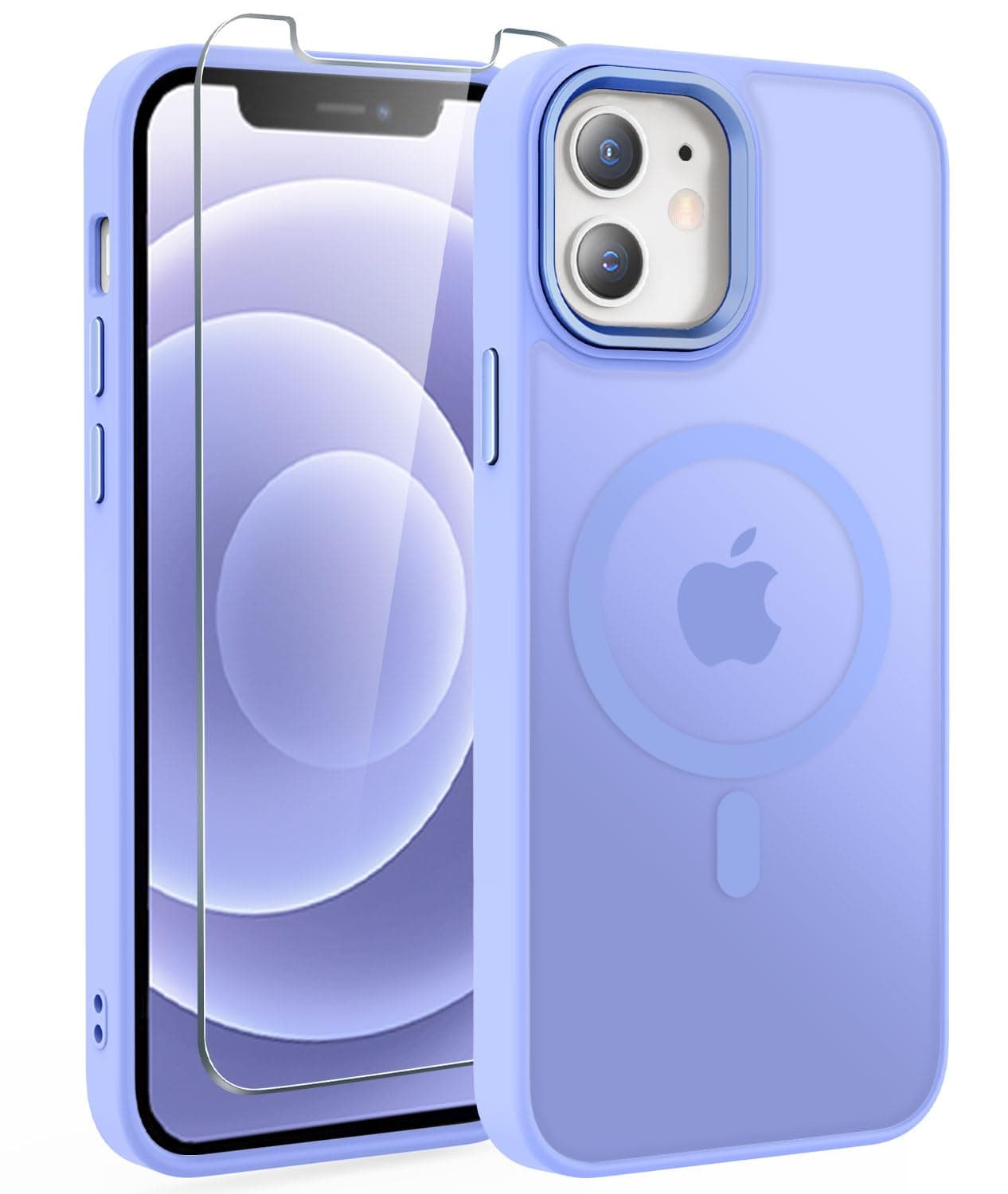 WRJ Case Designed for iPhone 12 6.1-Inch, Translucent Magnetic Phone Case for Women Men [Compatible with Magsafe] Slim Anti-Fingerprints Shockproof Protective Cover with Screen Protector-Light Purple
