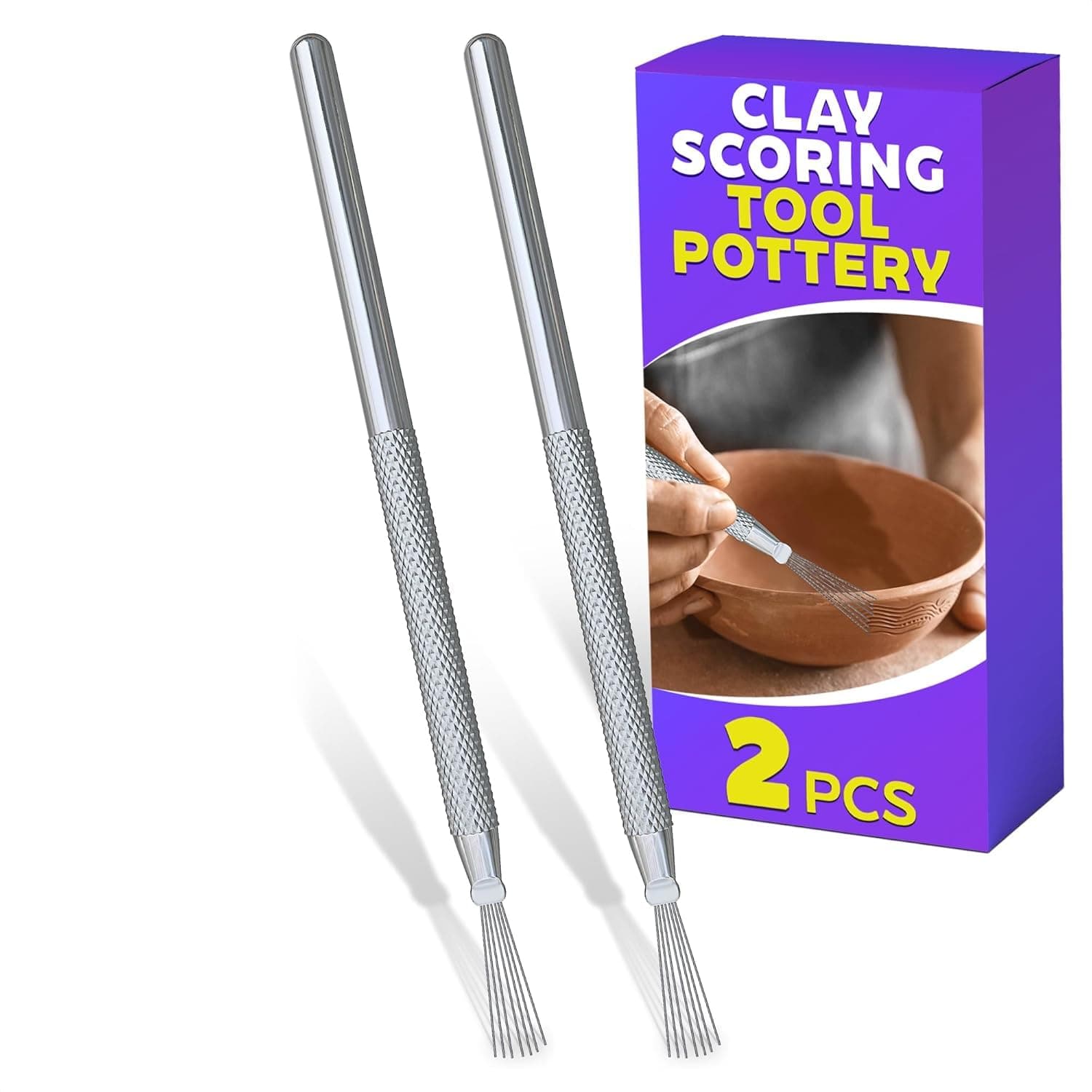 2 Pcs Pottery Scoring Tool – 5.33" Clay Scoring Tool for Carving, Trimming & Molding | Stainless Steel Tips & Sturdy Aluminum Alloy Handles - Designed for Sculpting Clay, Ceramics, and DIY Craft Work