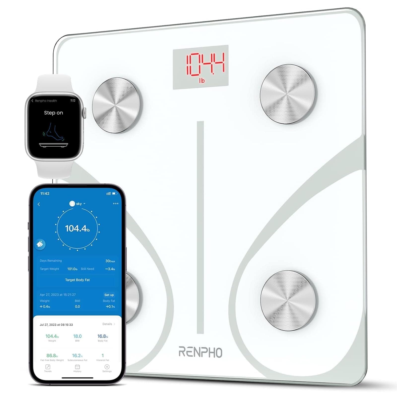 Bluetooth Body Fat Smart Scale BMI Scale Bathroom Digital Weight Scale, Body Composition Analyzer Monitor with Smartphone App 396 lbs - White