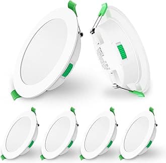 LED Recessed Ceiling Lights, 10W Dimmable Spotlights 28.7mm Ultra-Slim, 3000K Warm 4000K Neutral 6500K Cool Adjustable, Φ125-135mm Cutout, Round Downlights for Bathroom Kitchen Living Room, Pack of 6