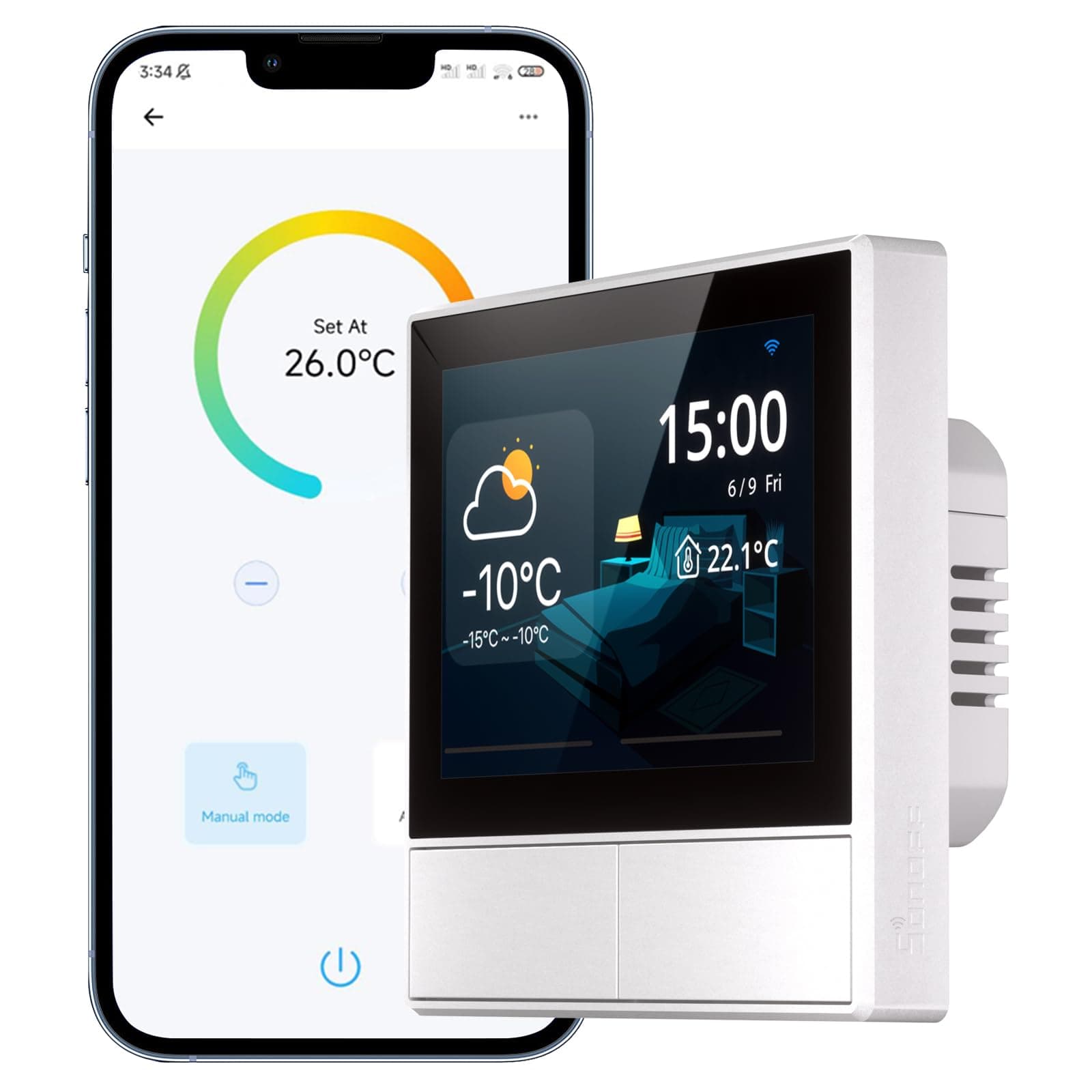 NSPanel WiFi Smart Light Switch, 2 Gang Switch Smart Home Control Panel With Temperature Control Function, Smart Lights Control, Work With Alexa & Google Home, Require Live& Neutral Wire, White