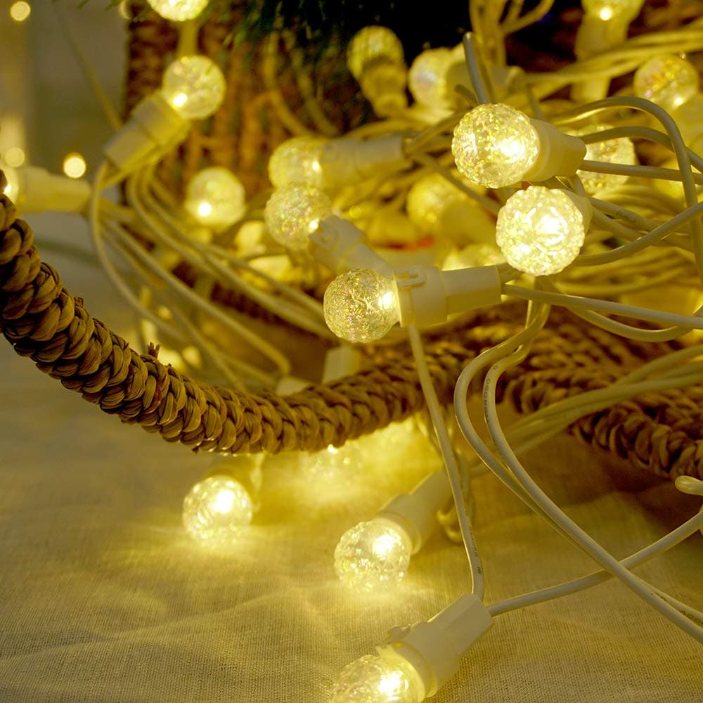 BOHON Globe String Lights 19FT 70 LED Warm White Outdoor String Lights Plug in with Iridescent Diamond Cut Glass Bulbs Decorative Lights for Indoor Bedroom Christmas Decor