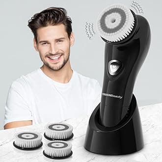 Facial Brush for Men Skin Scrubber with Advanced 6 degree Oscillating Vibration Cleansing Technology, Waterproof Men's Facial Exfoliator Massager Black TB-1487