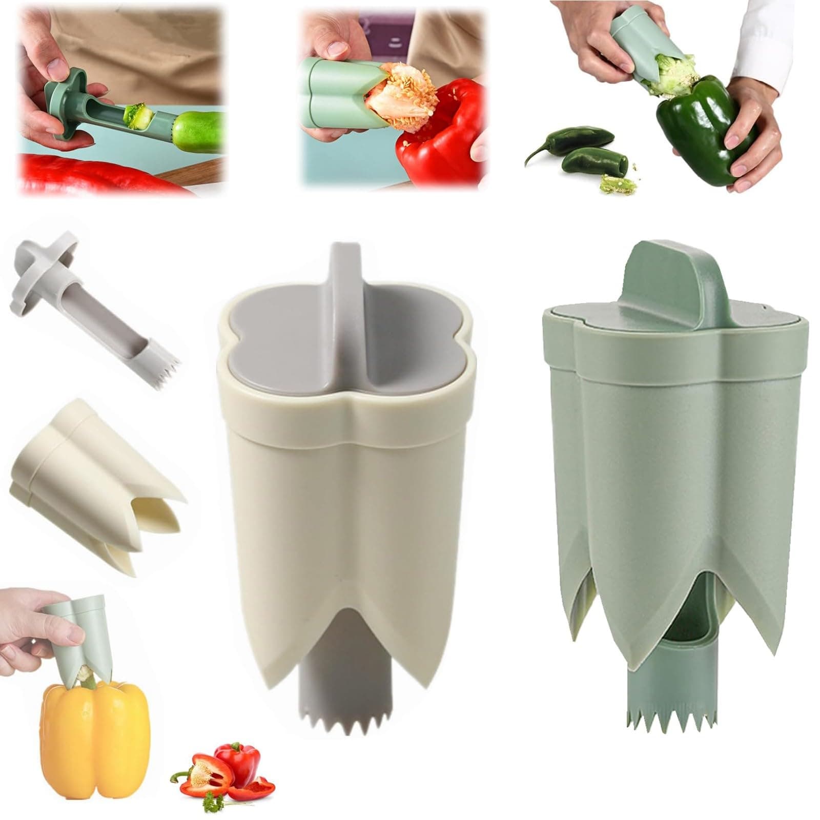 Pepper Seed Corer Remover, Upgraded 2 in 1 Fruit Pepper Corer Bell Pepper Corer Seed Remover Tool, Pepper Deseeder Bell Pepper Corer Tool Pepper Cutter for Vegetables Kitchen Gadget (1 PCS A)