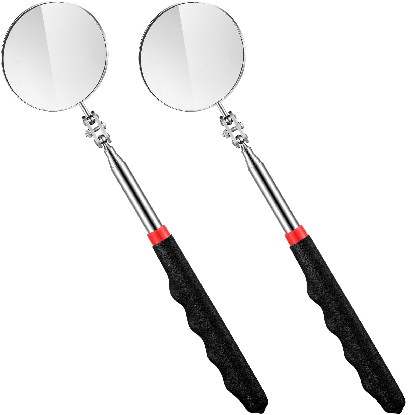 2 Pcs Telescoping Inspection Mirrors, Mechanics Mirror Tool with Long Handle, Round Extendable Mirror on a Stick for Technicians Mechanics Contractors Checking Observation (50mm,Black)