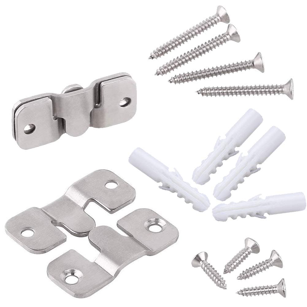 2 Sets Furniture Flush Mount Bracket-Headboard Wall Mount Hardware-Large Picture Hangers-Mirror Hook Matching Hook-Stainless Steel Interlocking Z Clips (Small,with Screws and Expansion Plastic Plug)