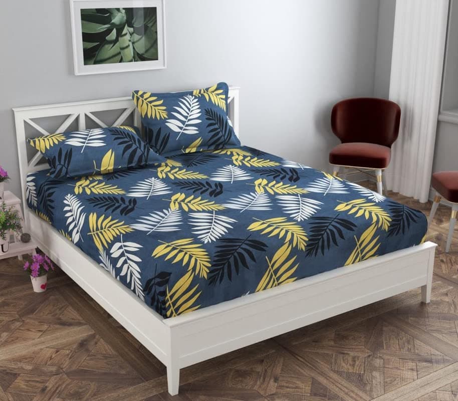 Marino Collection Double Bedsheet with 2 Pillow Covers for Double Bed| 160 TC Soft Brushed Glace Cotton -Long Lasting & Wrinkle Free - | 225x228 cm or 7.5x7.5 ft-Grey & Yellow