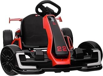 KerryYoo K61 Go Kart Electric Drift Kart with Length Adjustable Seat, 24V Outdoor Ride on Toy with 4 Speed Mode, Crazy Cart for Kids 6-12 Years Old, Fast 300W Motor, 8.5 MPH, Bluetooth - Bright Red