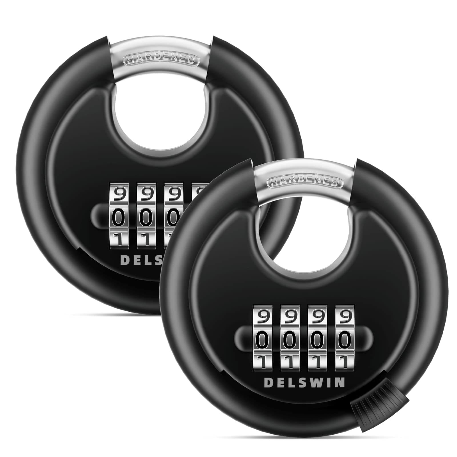 4-Digit Disc Combination Lock Outdoor - Heavy Duty Combination Padlocks with Hardened Steel Shackle Weatherproof Combo Locks for Gates,Sheds,Fence,Storage Unit (3/8" Shackle, Black,2 Pcs)