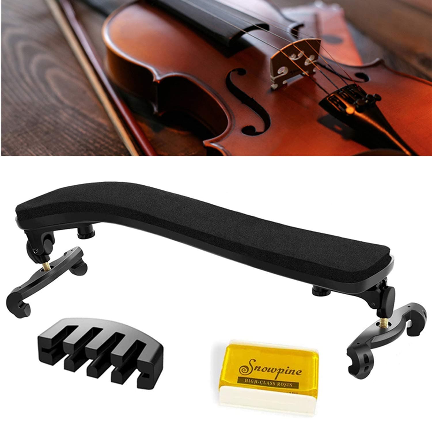 Violin Shoulder Rest for 4/4-3/4 Size, with Collapsible and Height Adjustable Feet, Including a Violin Practice Mute