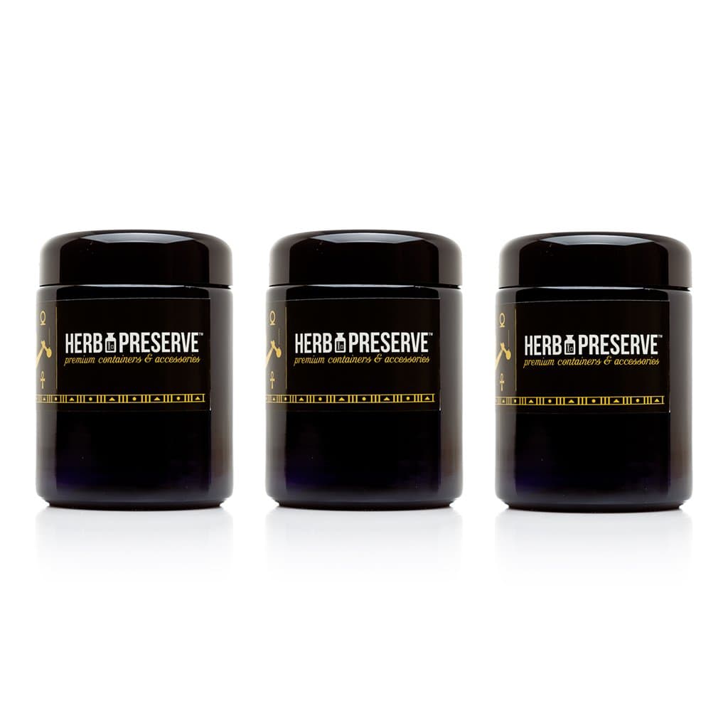 Herb Preserve Half Oz (250 Ml) Capacity Medium Size Screwtop Jar Black Ultraviolet Refillable Glass Stash 3-Pack