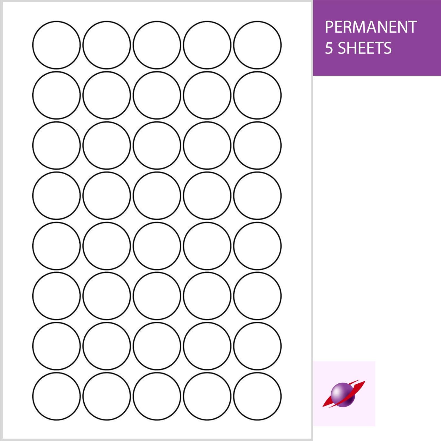 Label Planet® 40 Per Sheet, 5 Sheets (200 Round Labels). Round Paper Labels for Inkjet and Laser Printers, 32mm Diameter, 40 per Sheet, LP40/32R.