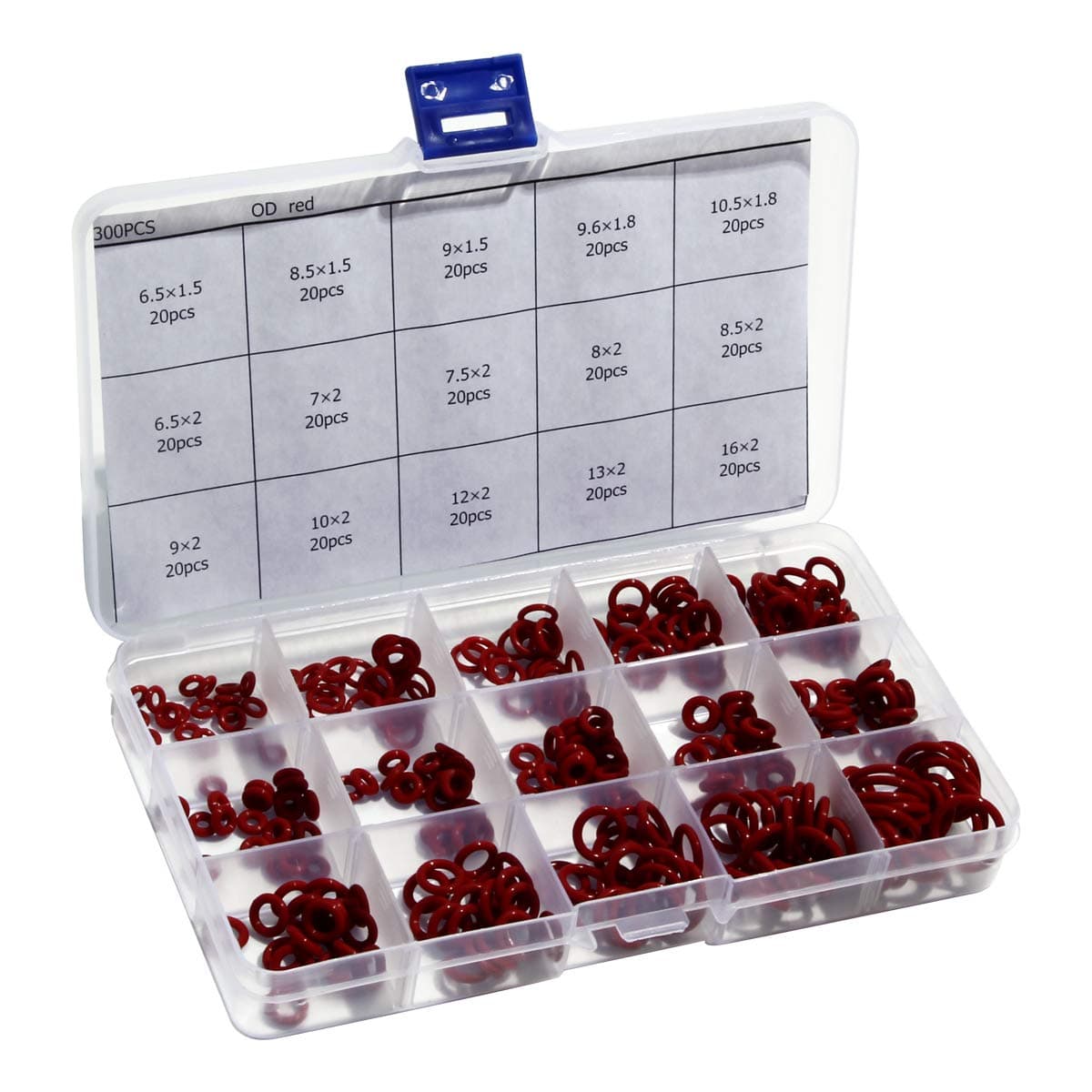 300pcs O Ring Seal Kit 15 Different Sizes Red Silicon O-ring Sealing Gasket Assortment Set with Plastic Case