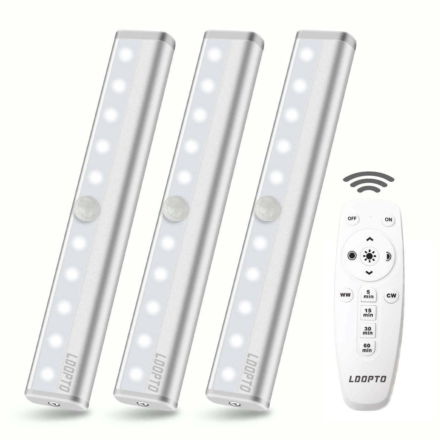 Battery Operated Under Cabinet Kitchen Lights with Remote Control and Touch Switch Timer Under Counter Lights Adjustable Brightness for Kitchen Bedroom Corridor, Multiple Colors 3 Pack