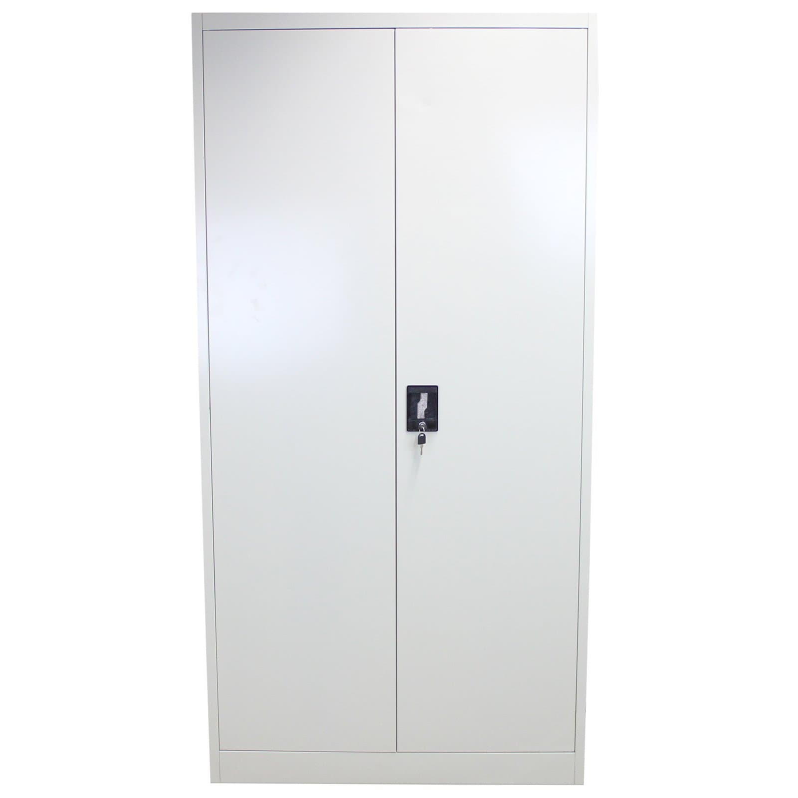 Office Filing Cabinet 2 Doors Metal Flatpack Document File Compartments Lockable Storage Shelf Cupboard Unit Light Grey 180cm