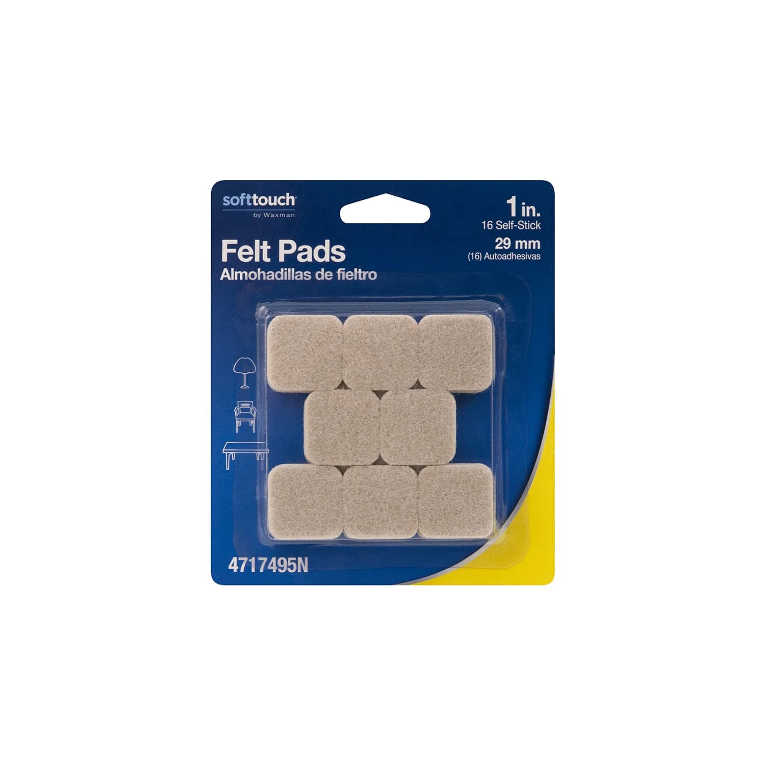 SoftTouch Felt Self Adhesive Protective Pad Oatmeal Square 1 in. W x 1 in. L 16 pk