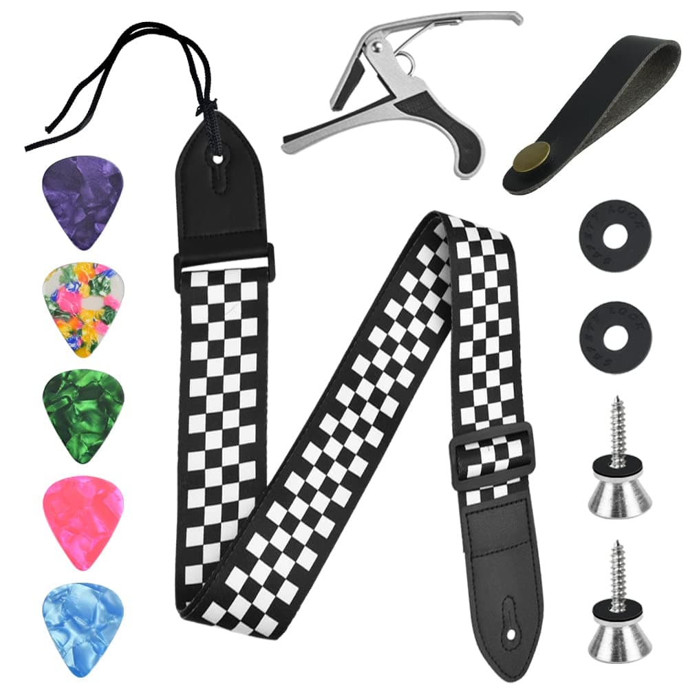 DIKEBAOGuitar Strap Cotton Guitar Strap Adjustable Guitar Strap 80-137 cm Guitar Strap + Guitar Collar + 2 Guitar Strap Pin + Capo + 5 Guitar Picks for Electric Guitar Western Guitar Bass