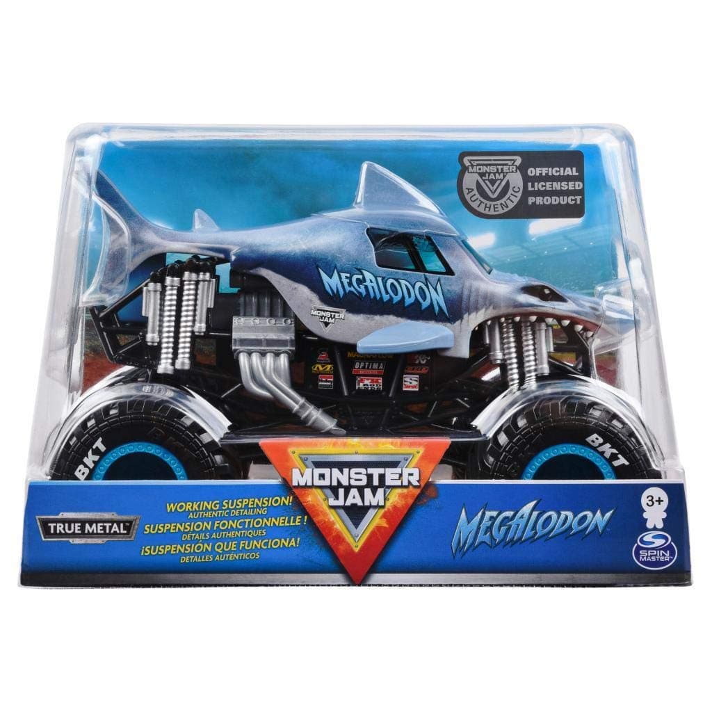 Monster Jam 2020 Megalodon 1:24 Scale, True Metal Silver Suspension!