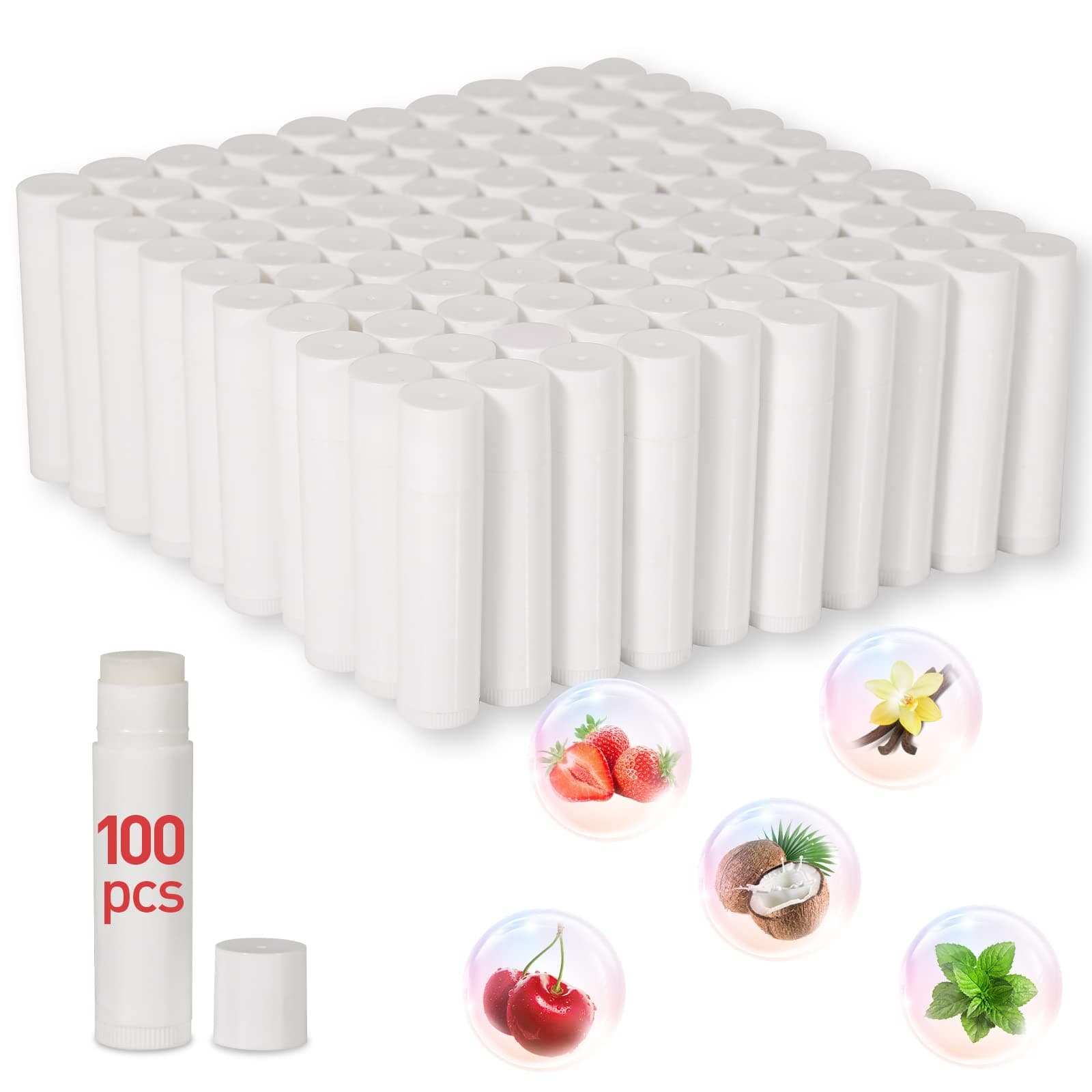 DMSKY 100-Pack Lip Balm Bulk 5 Flavors with Vitamin E and 100% Coconut Oil, Lip Care Product, Moisturizing Lip Balm for dry cracked lips