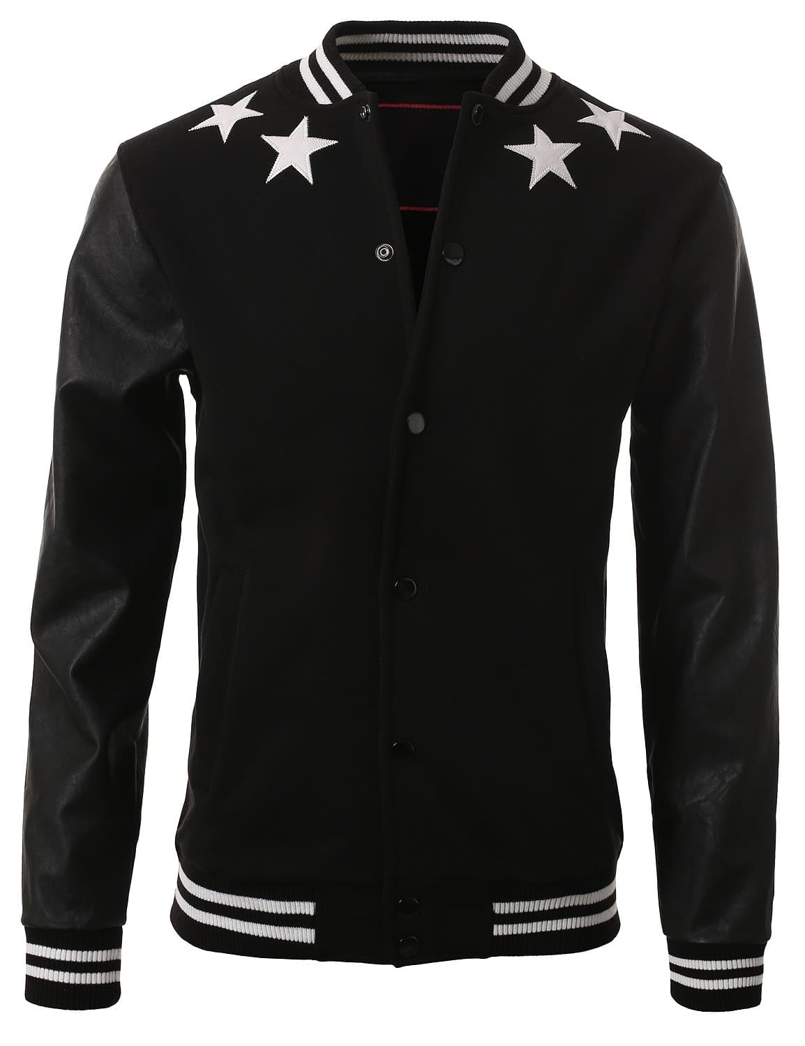 Hat Reserve Hipster Hip-Hop Star Patch 00" Varsity Jacket PU Sleeve Black X-Large