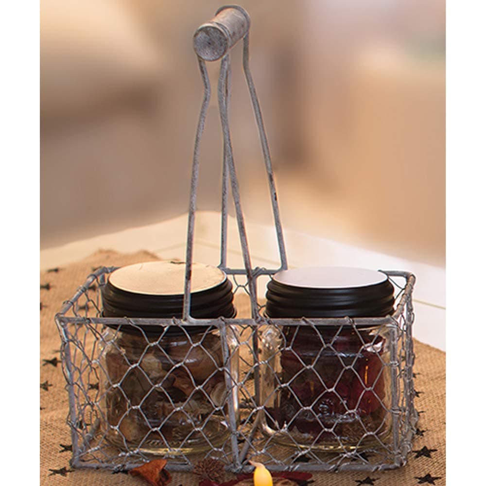 WT Collection White Mesh 2 Half-Pint Holder (Jars Included), 8