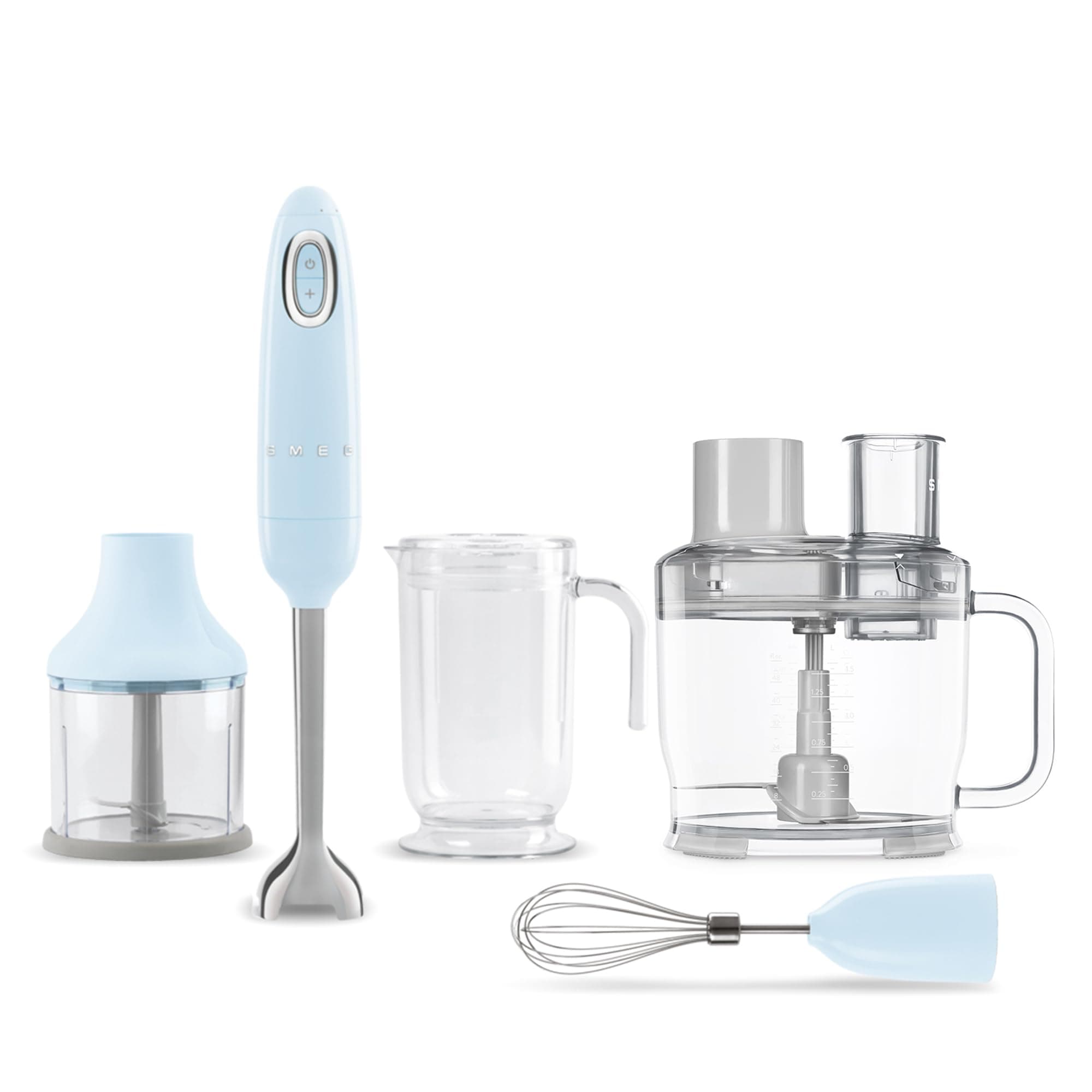 Hand Blender & Food Processor Bundle – HBF03 with HBFP11 Attachment – Retro Style, 350W Motor, Variable Speed, Tritan™ Renew Bowl, 5-in-1 Functionality, Pastel Blue