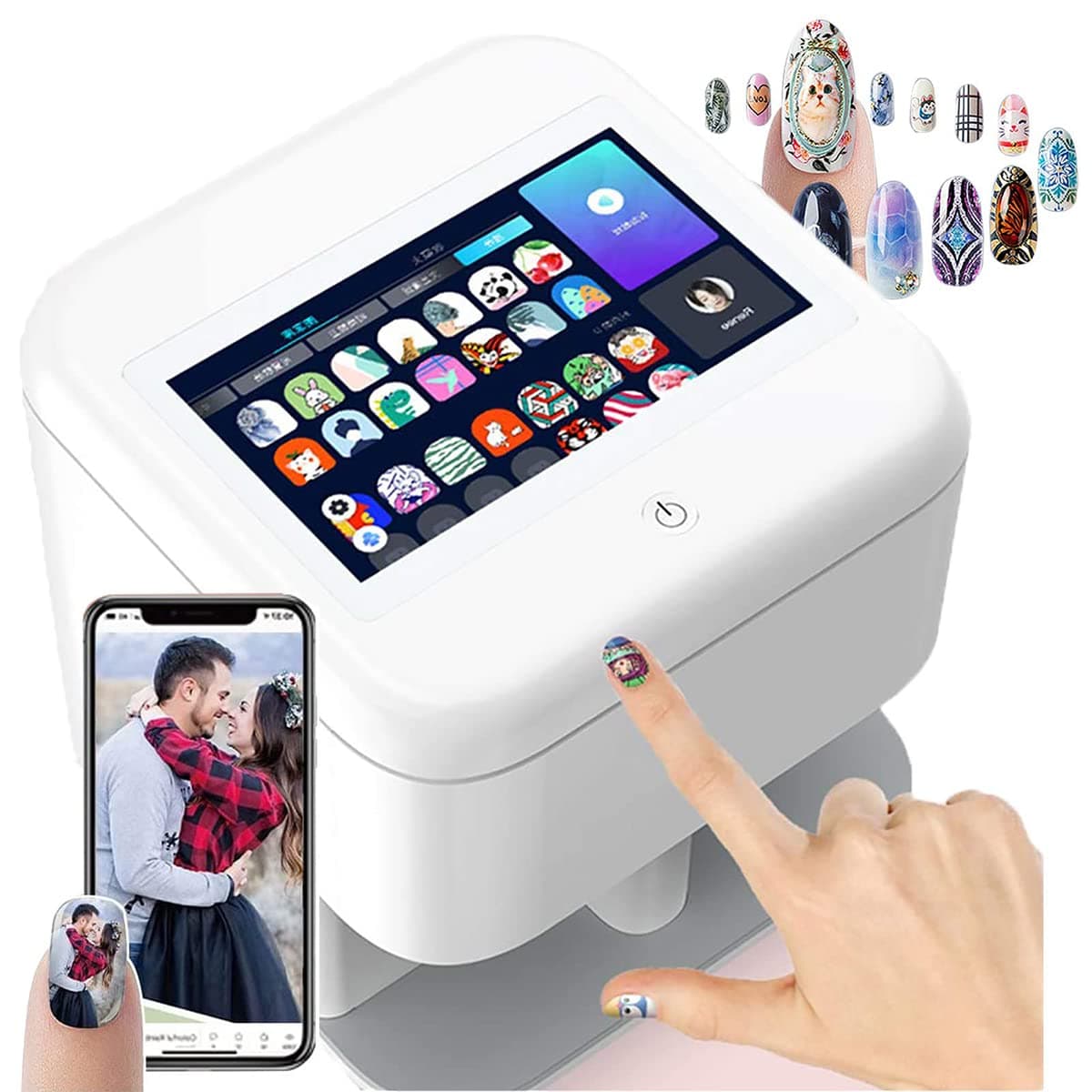Smart Nail Printer, 3D Nail Art Printer + Ai Recognition Of Nail Face, 1024 X 600 Pixels Display Resolution, Upport Diy/App/Wifi/USB, For Kid/Nail Studio/Manicurist, Attract Customers