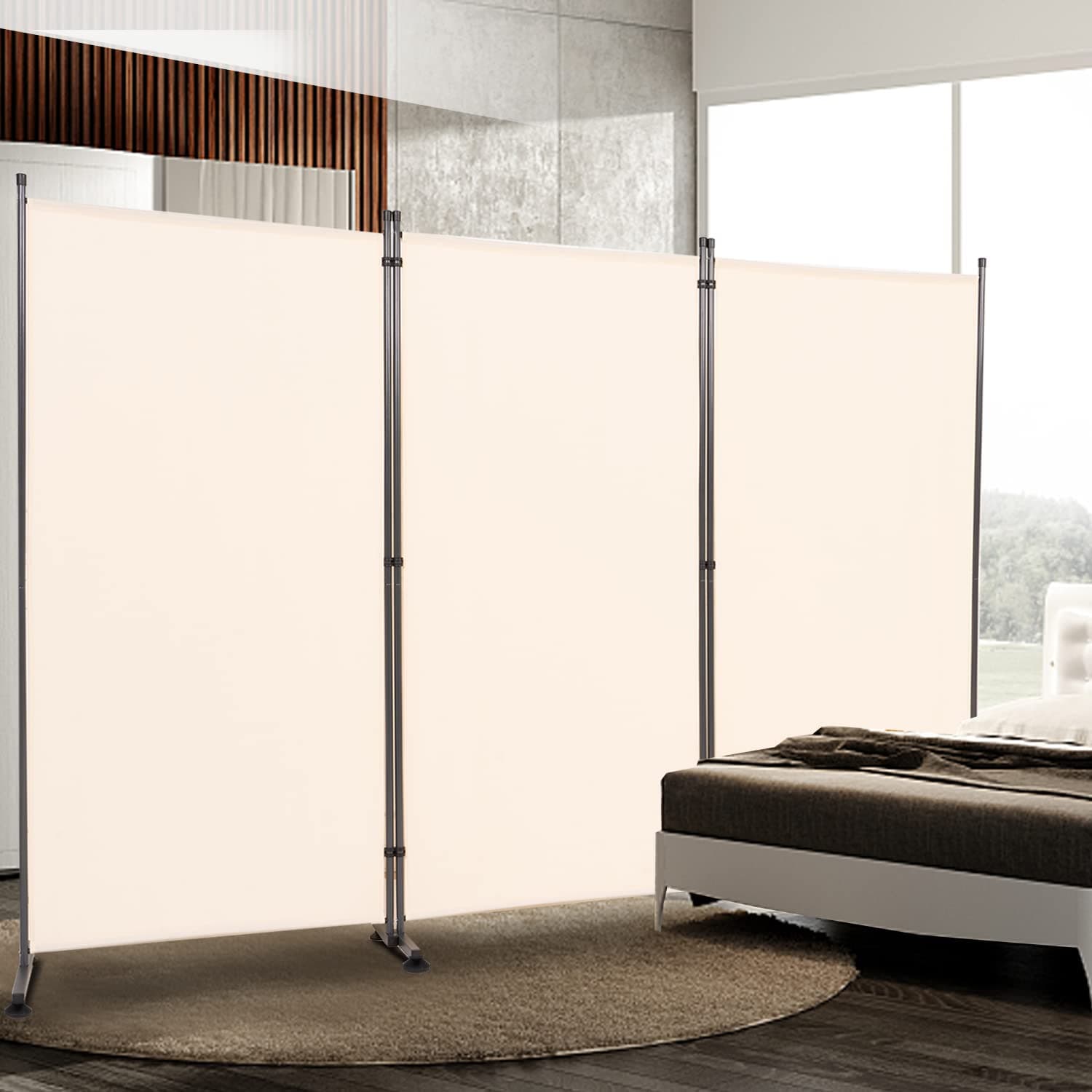 Room Divider 6FT Folding Privacy Screens, 3 Panel Partition Room Dividers w/Freestanding Design, Portable Wall Divider for Room Separtation, Fabric Screen Panel for Home Office Dorm School Cream