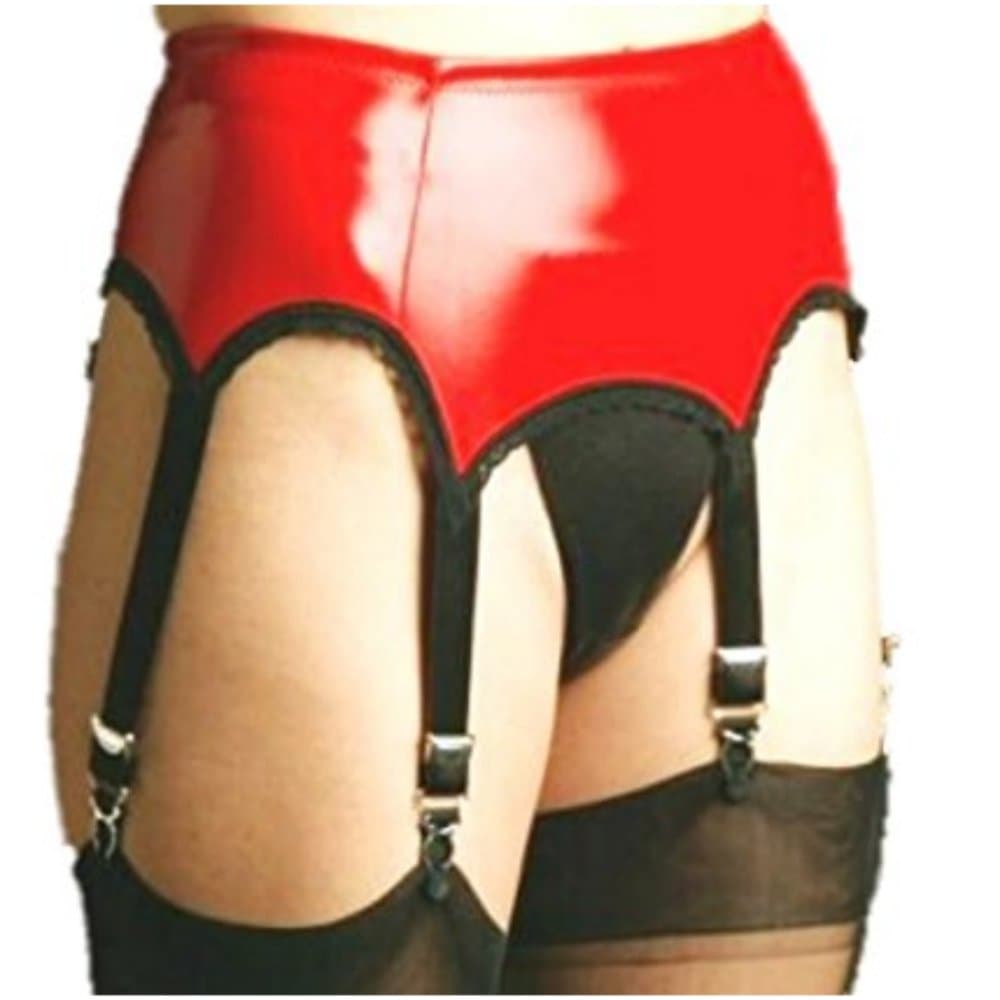 Womens PVC 6 Suspender Belt Red
