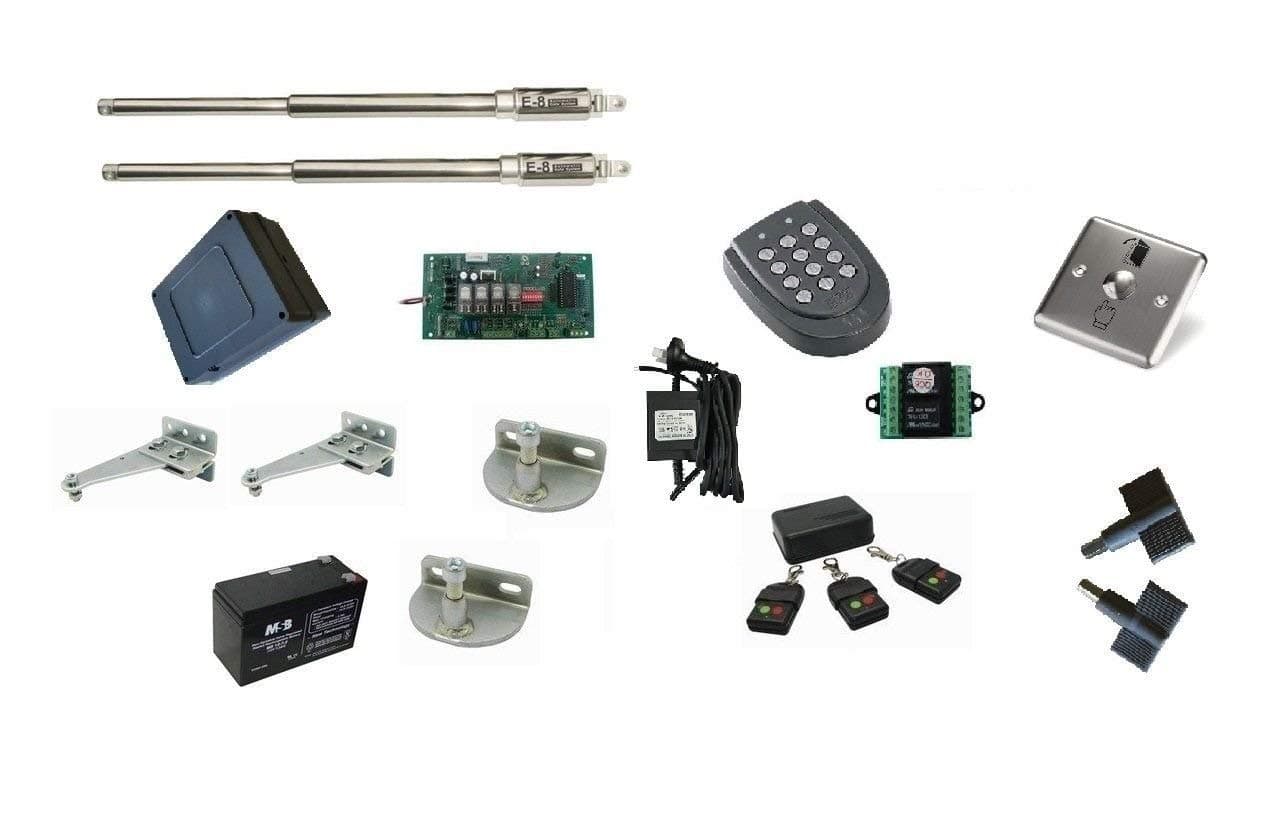 E8 400MM Stainless Steel Automatic Gate Opener for Gates with Wired Keypad and Exit Push Button Package for Dual Swing Gate