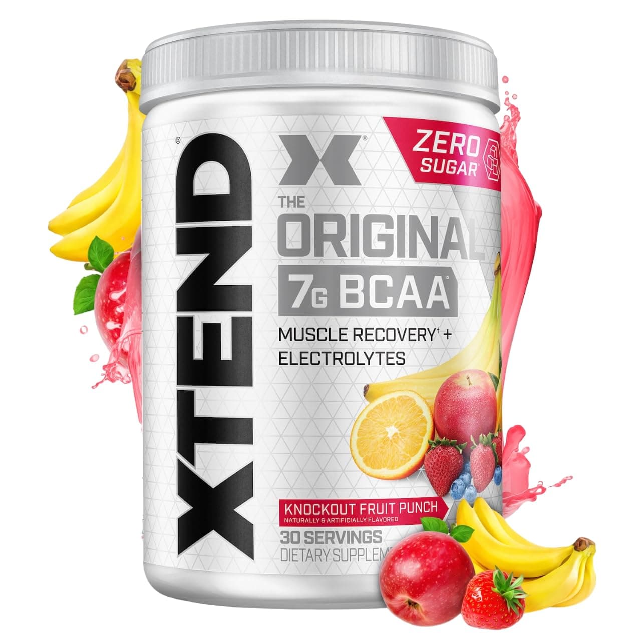 XTEND Original BCAA Powder Knockout Fruit Punch | ZERO CALORIE, ZERO CARB, ZERO SUGAR - Post Workout Muscle Recovery Drink with Amino Acids - 7g BCAAs for Men & Women | 30 Servings