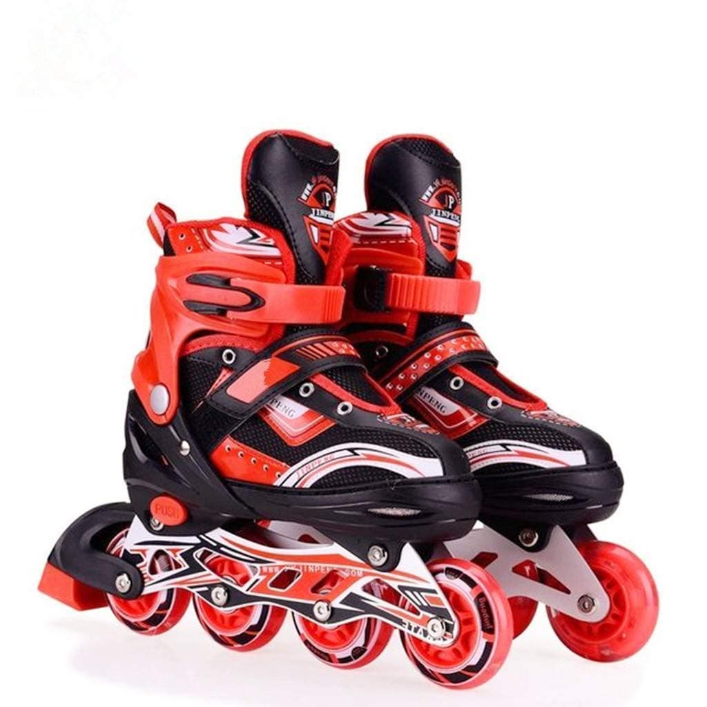 NicBex Adjustable Size Inline Skates With LED Flash Light On Wheels For Kids - Age 7 To14 Years (Multicolour - Multidesign, Multicolour-Multidesign, Unisex-Baby) (Red)