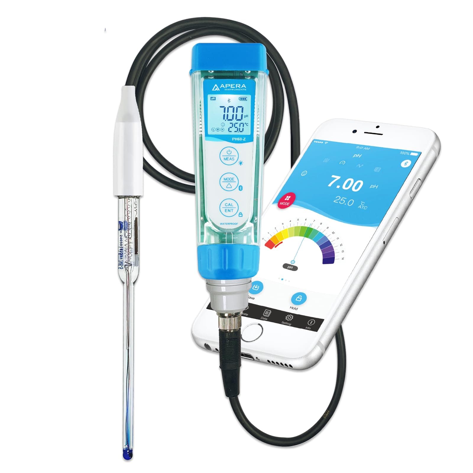Apera Instruments PH60Z-MS Smart Handheld pH Meter Tester Kit with LabSen 246-5 ATC Semi-Micro pH Electrode for Lab-Grade pH Measurement in Small Volume or Test Tubes