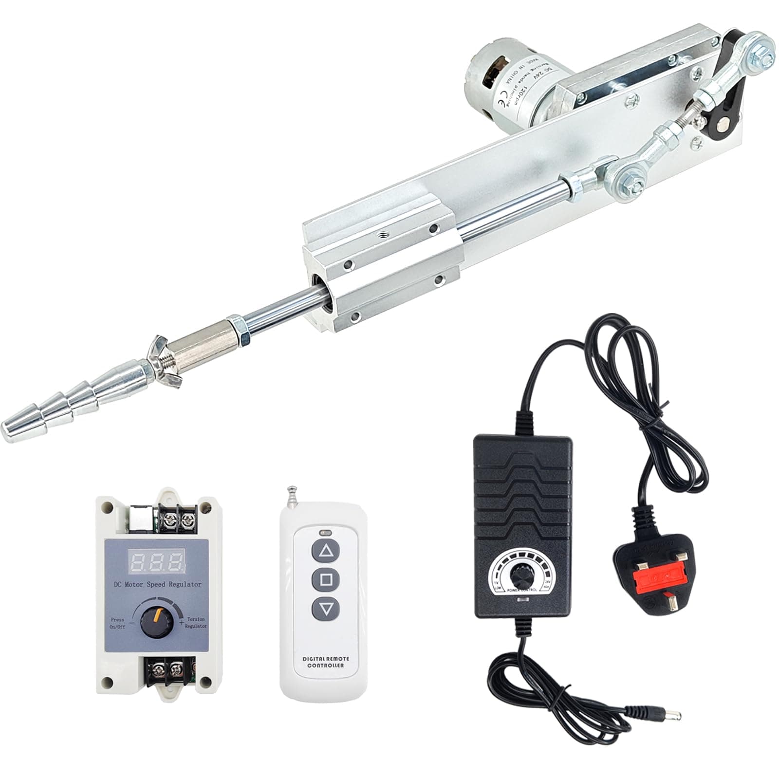 Reciprocating Cycle Linear Actuator DC 24V Max Thrust 40 lbs Max No Load Speed 120RPM Stroke 0.78in-3.15in Adjustable Telescopic Motor with Speed Controller,Remote Controller and End Connector