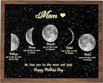 This is What The Moon Looked Like,Personalized Mother's Day Moon Phase Gift,Custom The Day You Becom Mom Moon Picture Phases Canvas Poster, Night We Met Moon Phases Wall Art decor birthday Gifts (Brown-06)