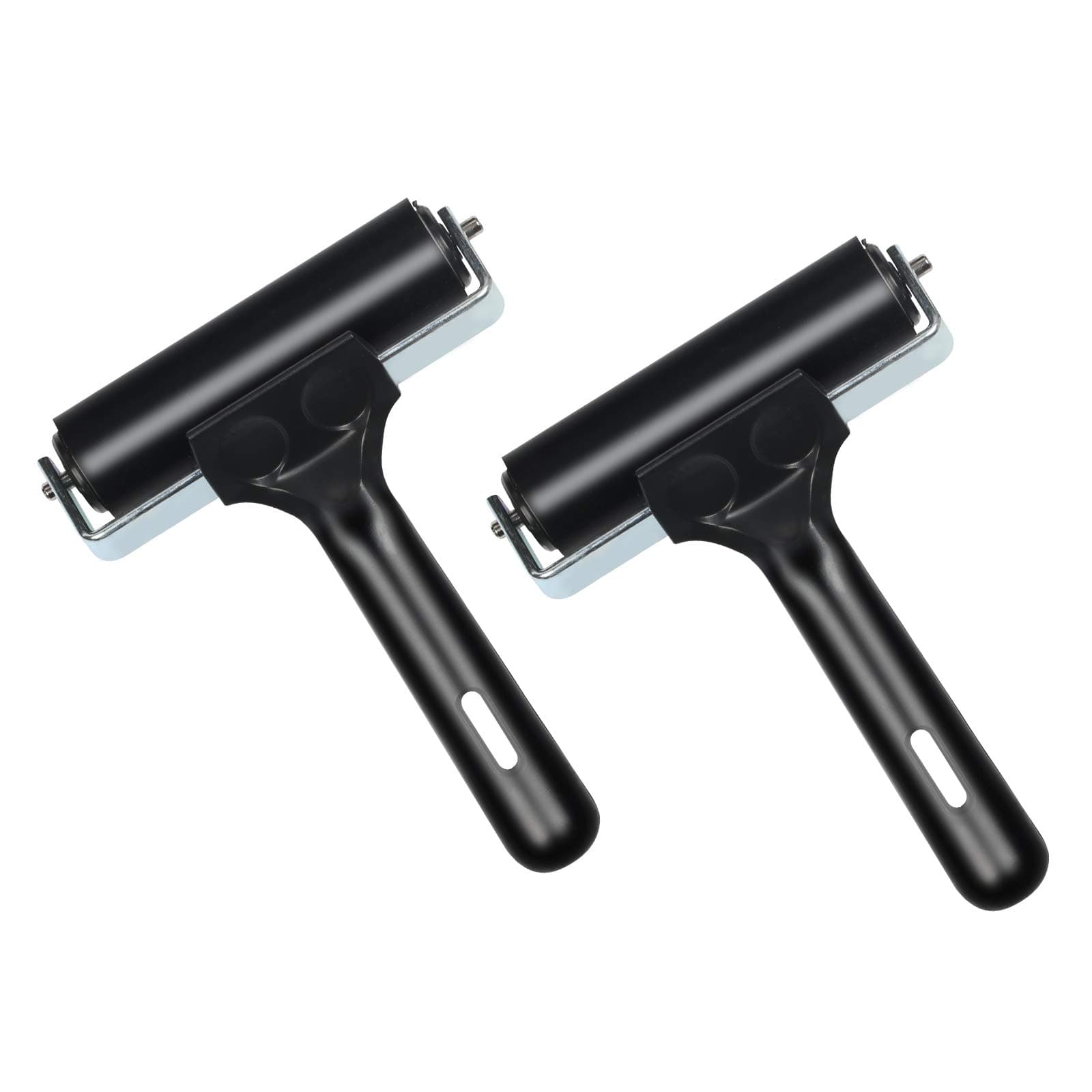 LAITER 2pcs Art Roller Rubber Ink Print Roller Black Soft Ink Oil Painting Brayer with Handle for Block Printing Making Stamping Gluing Application DIY Art and Craft Tool (4 Inch)