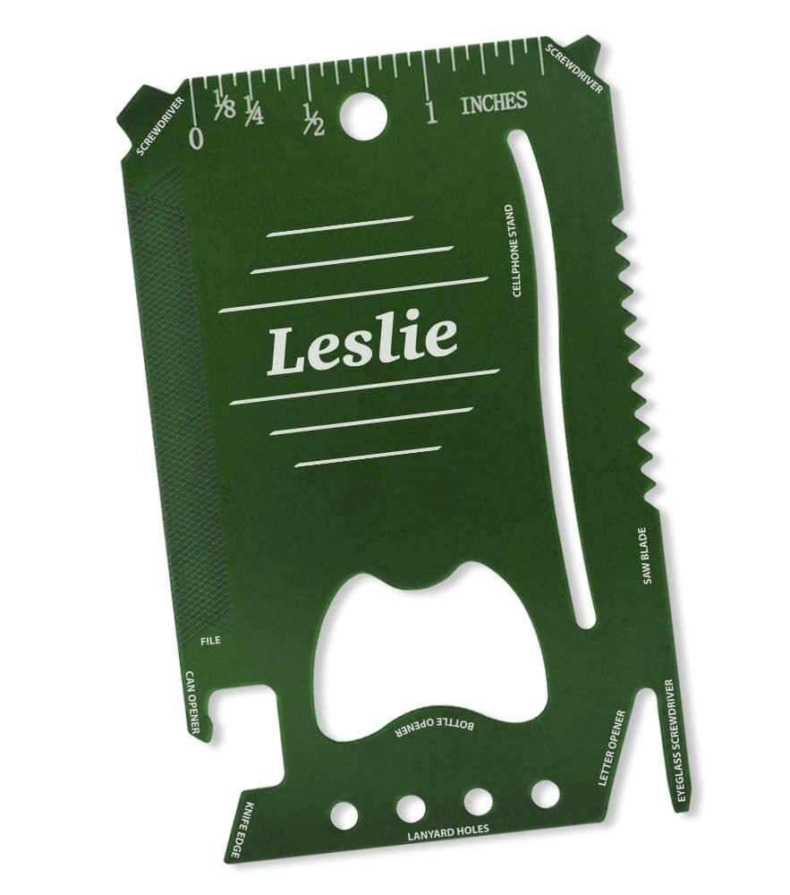 Dimension 9 Leslie - Laser Engraved, Anodized Metal Personalized Wallet Tool