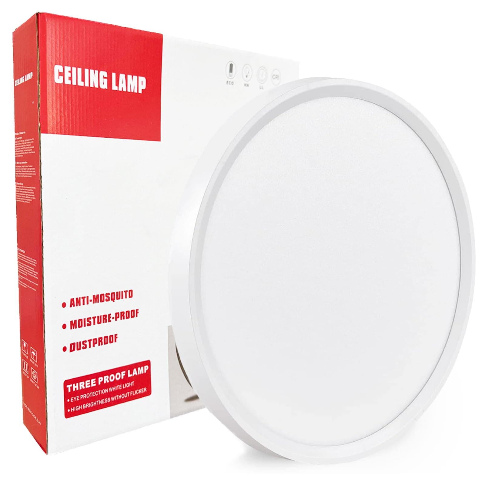 Naroume 37cm Flush Mount Ceiling Light White,30W 6000K LED Ceiling Lamp Fixture, Ultra Slim Close to Ceiling Light Fixture, Round Flat Low Profile Ceiling Lamp For Kitchen Bedroom Basement Hallway