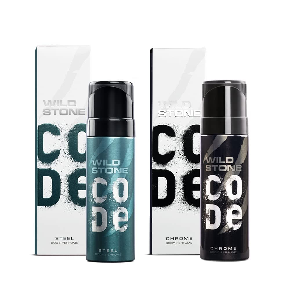 WILD STONE CODE Chrome And Steel No Gas Fresh Body Perfume Spray Combo For Men, 120 Ml Each (Pack Of 2)