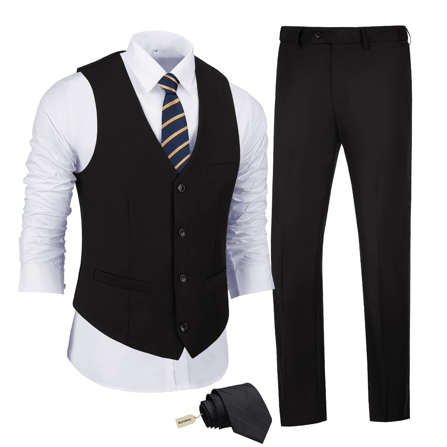 JPFMen's 2 Piece Slim Fit Suit Set, Solid Vest and Pants Suit for Men with TieGlobal Recycled StandardGlobal Recycled StandardGlobal Recycled Standard