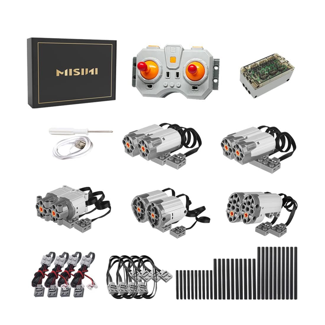 DreamUDreamU MISINI 50 Pieces Technik Power Functions Set, Including XL/L/M/Servo Motors kit(Shaft Cross), Adjustable Speed Remote Control, 6 Channel Battery Box, MOC Bricks Car Motor