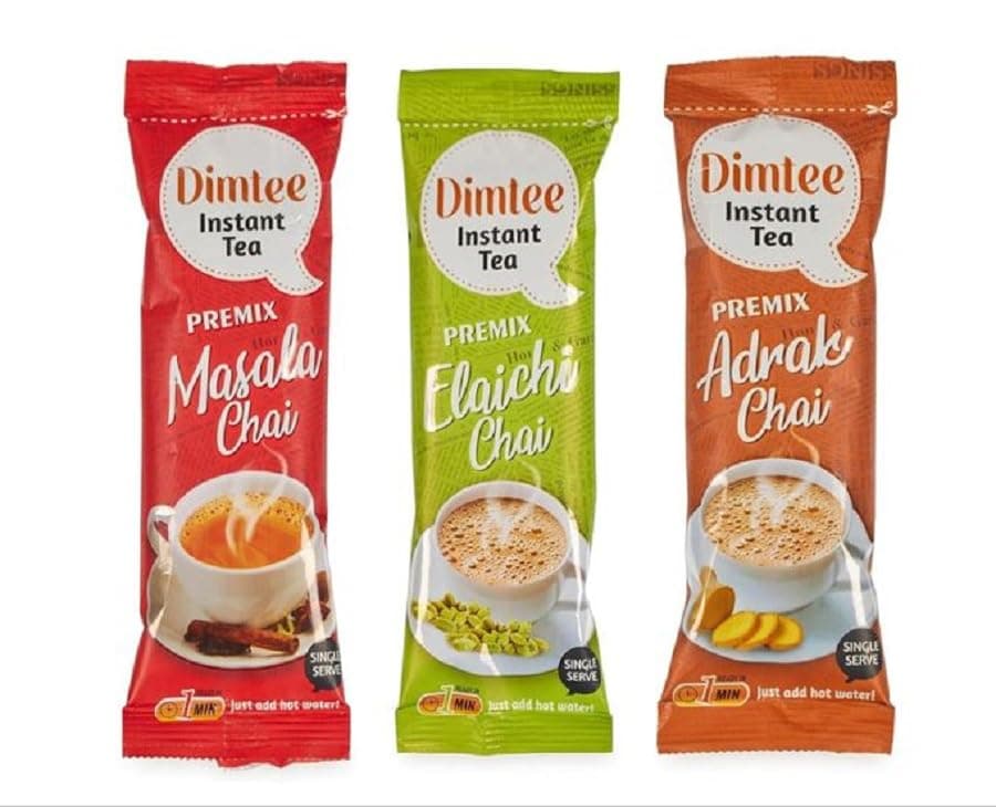 Chaizup Dimtee 1 Min Instant Assorted Tea Pack - 30 Sachets | Masala, Elachi & Adrak Flavours | 30 Servings | 375g (3 Packs, 10 Flavours Each)