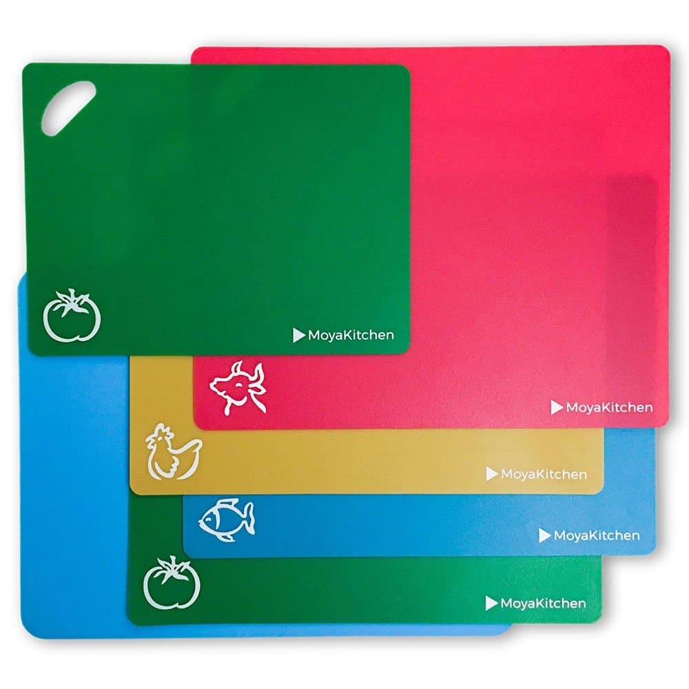 Set of 5 Plastic Cutting Board Sheets 1.5mm Thick, Colored Plastic Cutting Boards, Flexible, For Kitchen, BPA-Free, FDA Approved, Dishwasher Safe, and Silicone Mat.
