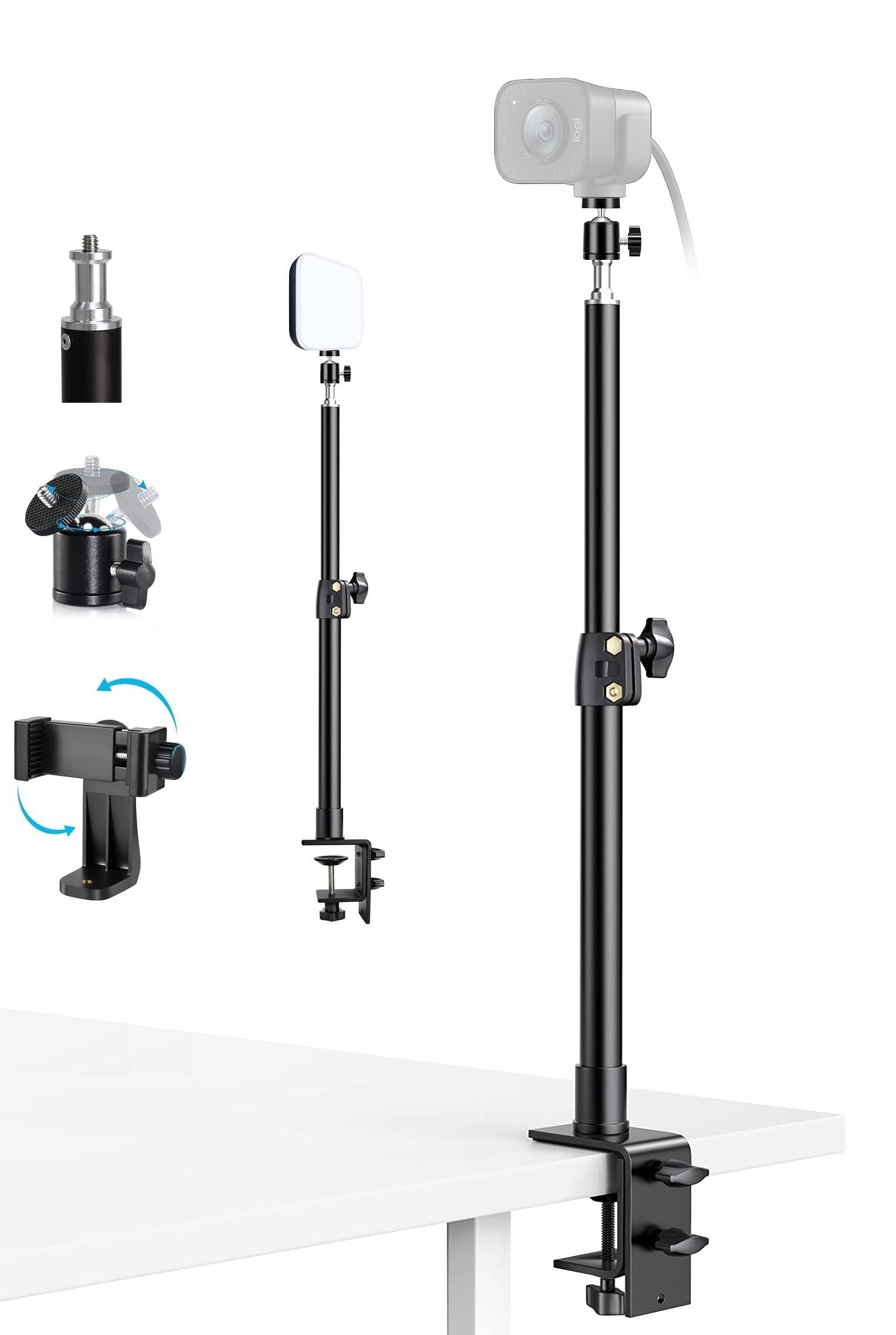 AceTaken Webcam Holder with Table Clamp Compatible with Logitech StreamCam C920x Brio C922x C930e C925e C615 Webcams and Lights