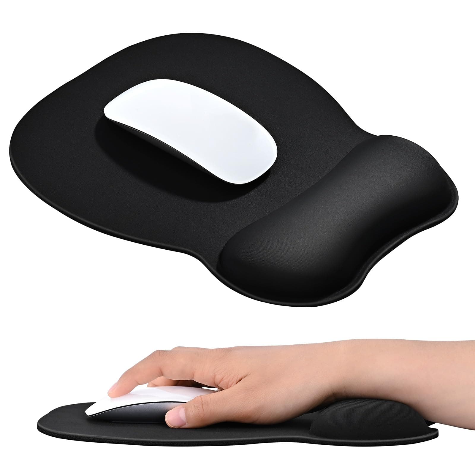 EooCoo Mouse Pad with Wrist Support,Ergonomic Mousepad with Memory Foam Wrist Rest,Mouse Mat Non-Slip Rubber Base,4mm Ultra Thin Wear Resistant Matt Desk Accessories for PC Laptop,Gaming,Office,Black