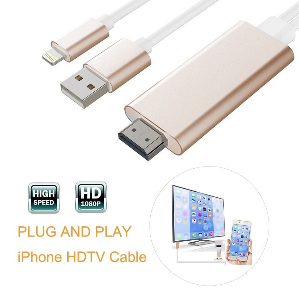 Plug and Play Cable, PTVWIRE Lightning to HDMI Adapter Digital AV to HDMI Cable Converter for iPhone iPad to Mirroring on HDTV Projector Smart TV (Gold)