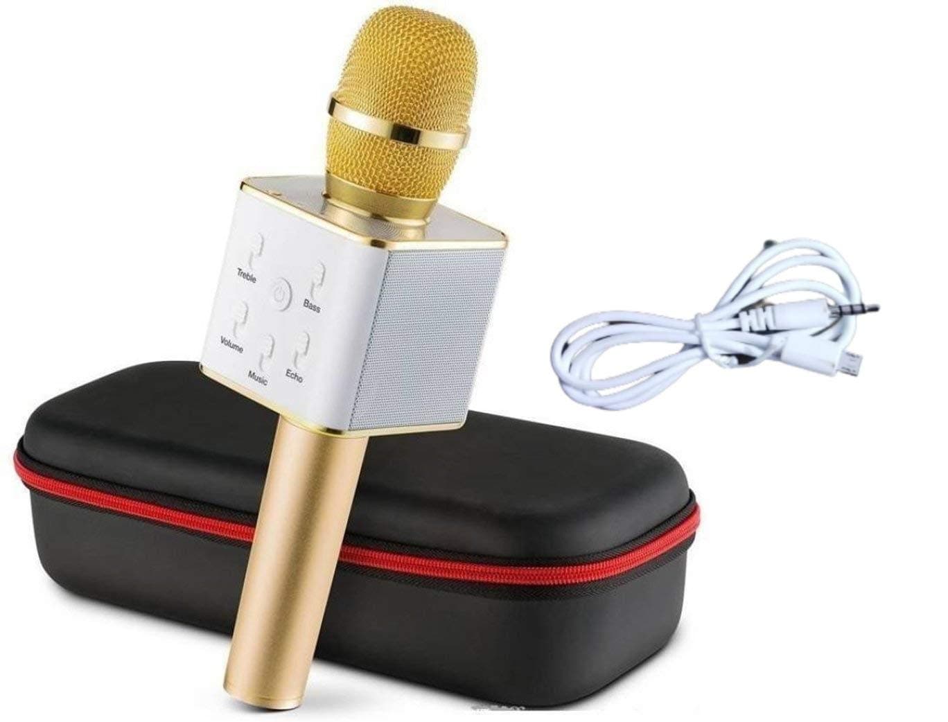 VRJTEC Q7 Handheld Wireless Microphone Mic With Audio Recording Bluetooth Speaker & Karaoke Feature Audio Cable For All Tablets PCs iOS Android Smartphones (Random Color) (Q7)